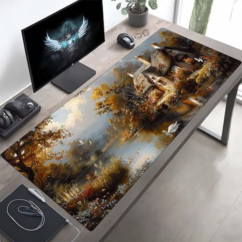 Gaming Mauspad 1200x600x3mm Gaming Mousepad XXL Haus Grün Mauspad Schreibtischauflage, Genähte Kanten Mausmat, rutschfeste Gummibasis, Schreibtisch Schutz für Home Büro, Geschenke PjY10358 H-7