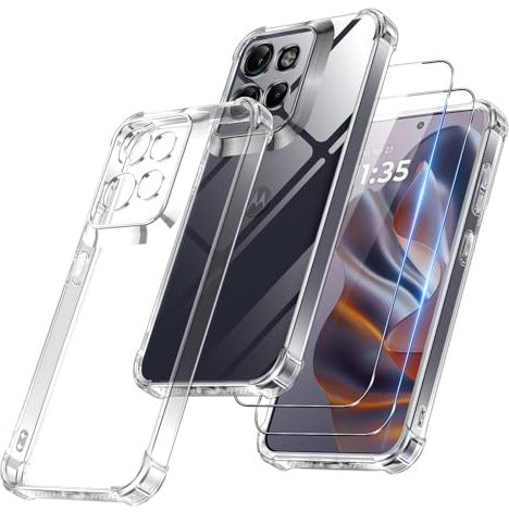 Vauki Funda para Motorola Edge 50 Neo/Edge 60 Neo/ThinkPhone 25 / Moto S50 con 2 Cristal Templado, Soft TPU Case,[Almohadilla de Aire integrada] Antigolpes Carcasa Antiamarilleo Cover,Transparente