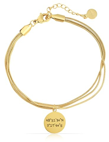 Made by Nami Personalisiertes Snake Chain Multi-Layer Armband mit Gravur Buchstaben Symbole uvm. Kleine Geschenke für Frauen Partner Armbänder 16 + 3 cm aus chirurgischem Edelstahl