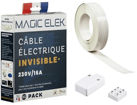 Câble électrique invisible ultra plat 3M 230V/16A – 3 LIGNES - PACK LUMINAIRE disparaît sous peinture, papier peint, carrelage… Fini les goulottes passe câble