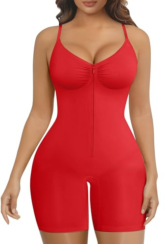 SHAPERX Body Moldeador Mujer, Fajas Reductoras Abdomen Fuerte con Cremallera, Shapewear Seamless Invisible, Cintura Alta, Body Control, UK-SZ5862-Red-L/XL