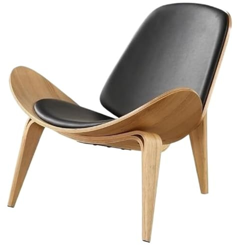 JingNian Ikonisk skalstol, mitten av århundradet modern vardagsrumsstol i valnöt och konstläder, accentstol med stativdesign för vardagsrum, sovrum och kontor (svart)