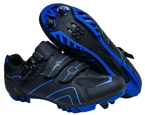 MTB-skor herr dam skor mountainbike kompatibel med SPD-pedaler som andas halkfria unisex utomhuscykelskor, 36–47, Blå, 43 EU