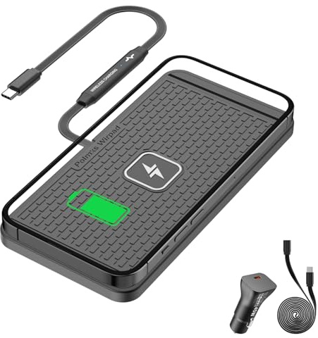polmxs 25 W trådlös billaddare, trådlös snabbladdningsmatta med utökad USB-C-kabel och 45 W billaddare, kompatibel med iPhone 17 16, Samsung och Android