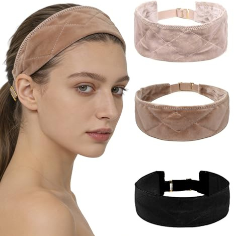 3Pcs Velvet Wig Grip Headband for Any Head Size (Black+Brown+Beige) | Adjustable Non-Slip Elastic Wig Band to Hold Wig In Place Grip Band for Women Melting Band Breathable