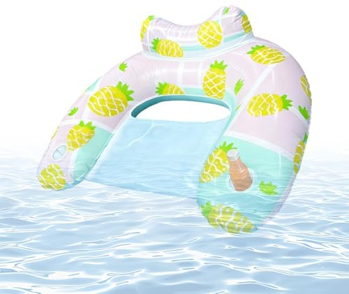 Flotador hinchable con portavasos – Reposacabezas ergonómico para relajación | Flotador hinchable | para piscina, lago, río, acuapark, , vacaciones, verano, bronceado