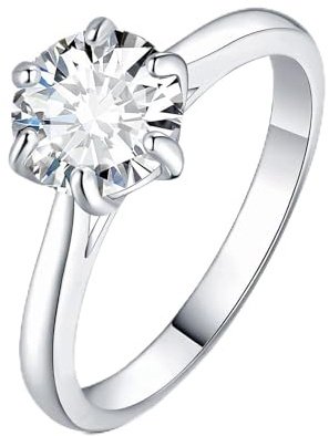 JewelryPalace 2ct klassisk solitärring för kvinnor 14K vitguldpläterad med Moissanite Creation, Simulerad Diamant Ringar med rund sten, enkel ring förlovningsring dam smyckesset 10,5