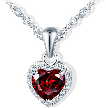 MicVivien Kärlek hjärta granat hänge gloria CZ halsband silver 925 för kvinnor, kedja med hjärtformad ädelsten röd januari smycken elegant