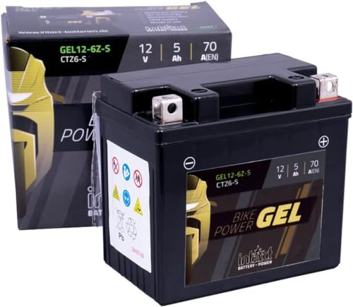 intAct - GEL MOTORRADBATTERIE | Batterie mit +30% Startleistung. Für Roller, Motorrad, Quad, Rasentraktor | Bike-Power GEL12-6ZS, CTZ6-S, 12V Batterie, 5 AH (c20), 70 A (EN) | Maße: 113x70x105mm