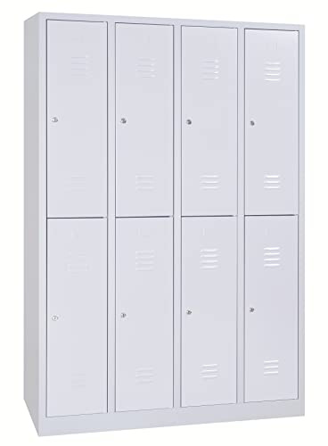Schrank & Stuhl Spind – Metallspind mit 4 x 2 Abteilen in 195 x 117 x 50 cm, Schließfachschrank mit Zylinderschlössern, Lieferung komplett montiert, Grau