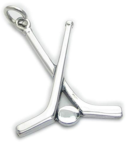 Eishockeyschläger und Puck Sterling Silber Charm .925 x 1 Hocky Charms