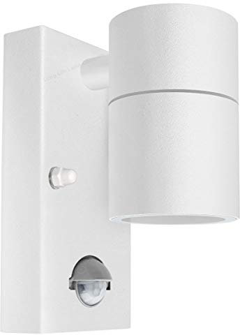 Long Life Lamp Company Outdoor PIR Wall Light Motion Sensor Single Garden Security Spotlight Stainless Steel White Finish ZLC057
