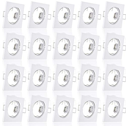 20x MAXKOMFORT Einbaustrahler IP20 mit GU10 Fassung ECKIG weiß Einbauspot Einbauleuchte Rahmen Rostfrei Deckenspot Strahler Spot 804