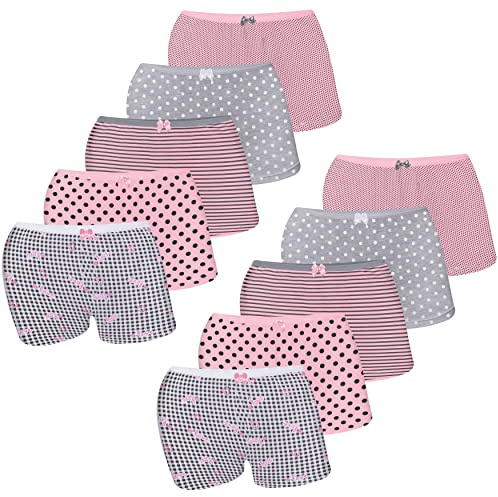 LOREZA ® Set om 10 flickor, trosor, boxershorts, hipster, bomull, underkläder, storlek 92–170, Modell 6, 128-134