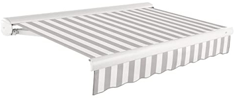 Awntech 14' Full Cassette Manual (14' x 10') Retractable Patio Awning, Gray/White Stripe