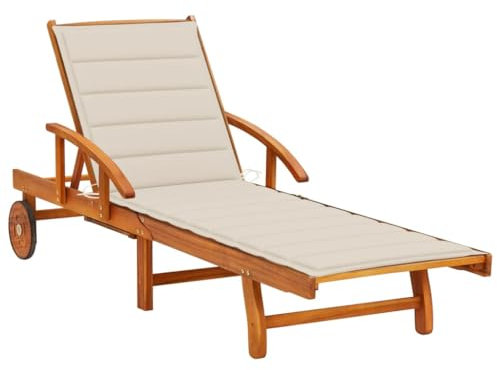 vidaXL Akazienholz Massiv Sonnenliege mit Auflage Gartenmöbel Gartenliege Liege Saunaliege Liegestuhl Relaxliege Holzliege Rollliege Strandliege