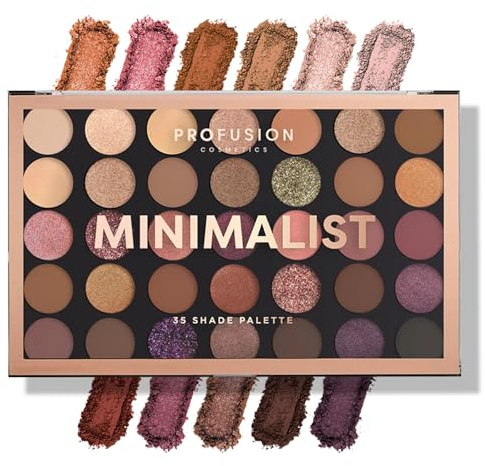 Profusion Cosmetics Minimalist 35 Shade Eyeshadow Palette - Blendable Natural Shades in Matte, Shimmer and Glitter Finishes for Mesmerizing Looks, Vegan & Cruelty-Free Makeup