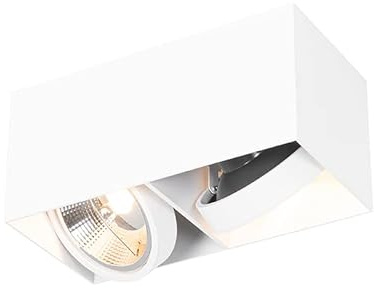 Qazqa Verstellbarer Deckenstrahler, Deckenspot - Box - Weiß, max. 50W, Geeignet für LED, 26cm, Rechteckig, 2-flammig, Ideal als Wohnzimmerlampe, Küche lampe und