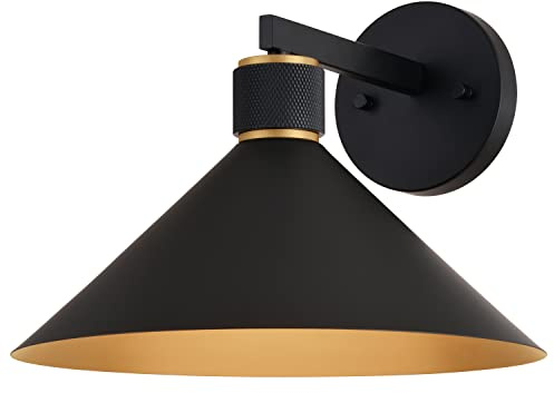 VAXCEL Dunbar 9.5 in. H 1-Light Matte Black and Gold Contemporary Outdoor Wall Sconce, Durable Metal Shade, LED Compatible, Dark Sky Compliant, Use for Exterior Porch Patio Front Door or Garage