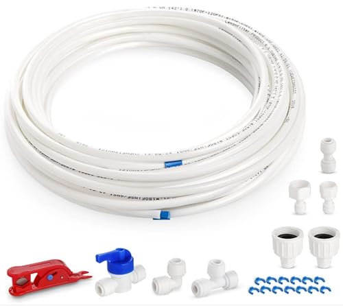 Tuyau d’Alimentation en Eau Universel,1Plusselect 15M Kit de Connexion pour Réfrigérateur Samsung Double Porte,Système D'osmose Inverse,Raccord de Tuyau d'eau 6,35mm,1/4Pipe Tuyau Frigo Americain IG