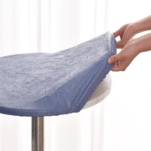Morbuy Rund Tischdecke Wachstuch Elastisch, Gartentischdecke Wasserdicht Schmutzabweisend Abwischbar Nordisch Blatt Tischtuch für Dekoration Küchentisch Kaffee Restaurant Garten (120cm,Blau)