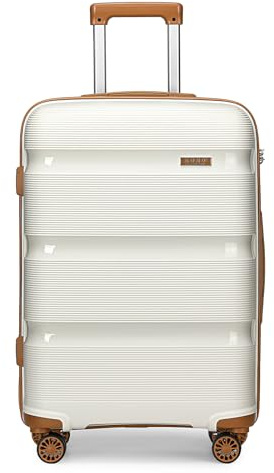 KONO Handgepäck Koffer Trolleys Klein Reisekoffer mit Rollen und TSA Schloss, Carry On Luggage 55cm Leicht Polypropylen Kabinenkoffer, 55x40x21cm, 40 Liter (Creme Weiß, M)