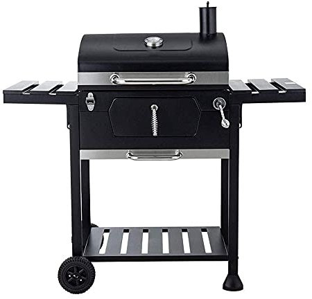 MOLVUS Barbecue Grill Groß Premium BBQ Holzkohle Smoker Outdoor Grill Trolley, Tragbar Hinterhof Kochen Smoker Outdoor Camp Picknick Barbecue Kocher mit Deckel Thermometer und Klappbarer Beistelltisch
