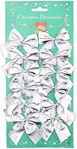 Lot de 12 nœuds de Noël pour sapin de Noël - Nœud papillon en velours - Arches de Noël pour décorations d'arbre de Noël - Fournitures d'emballage, argent