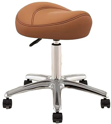 Sadelpall Sadel Kontorsstol Justerbar Höjd 36-50 Cm, Tandhygienist Konstnärer Sadlar Rullande Pall, Salongssadelsits I Metall med 360° Svängbart Pu-hjul (Color : Brown)