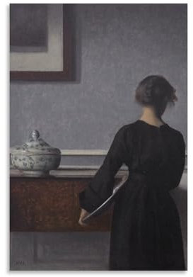 CHUHUAN Interieur mit junger Frau von hinter Vilhelm Hammershoi, Maler-Poster, Kunstwerke, Leinwand-Poster, Wandkunstdrucke, moderne Dekoration, 50 x 75 cm