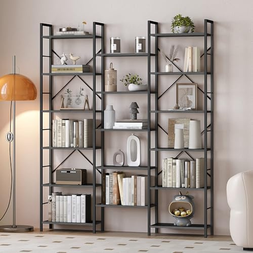 Hzuaneri Bücherregal 6 Etagen, 24 x 152 x 186 cm, Schwarz m. Holzmaserung | Standregal, 17 Fachböden, verstellbarer Abstand, Tragfähigkeit 340 kg, für Wohnzimmer Büro, BC10104B