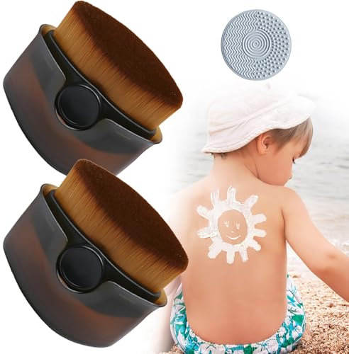2 Stück Sonnenschutz-Applikator für Kindergesicht, Sonnenschutz-Applikator, Sonnenblock-Pinsel mit Schutzkappen, Make-up-Pinsel, Sonnenschutzpinsel mit Reinigungspad für Kinder und Frauen