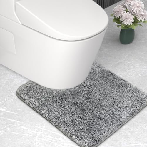 wyewye Microfibre Bath Mat, Toilet Mat, 2cm Super Thick Bath Rug, Super Absorbent Bathroom Rug 50x50cm U-shape, Grey