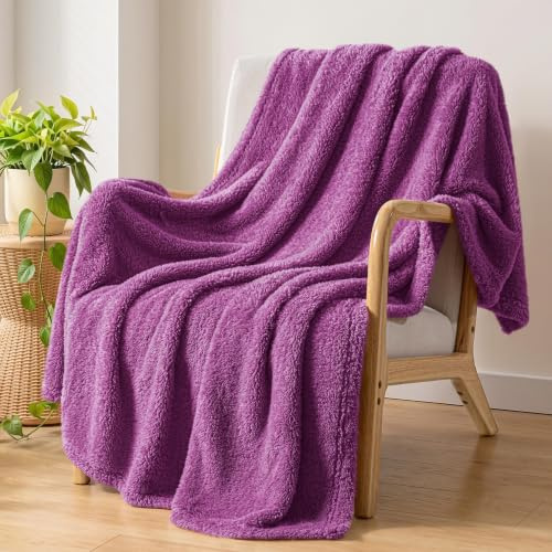 Exclusivo Mezcla Soft Plush Fleece Blanket for Sofa Couch, Purple | Warm Velvet Cozy Throw Blanket for Women, Lightweight Fuzzy Breathable Sofa Throw for Living Room, All Season Use, 127x152 cm
