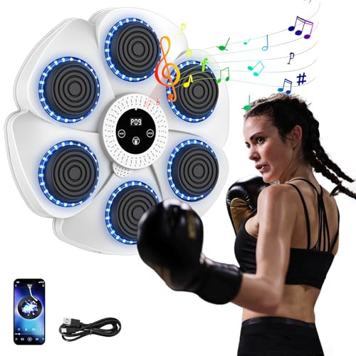 Vulaop Music Boxing Machine,LED Elektronische Musik Boxing Machine mit Boxhandschuhen,9 Geschwindigkeitsmodi und Zählmodus Unterstützt Bluetooth,Fokus Agility Training ﻿ ﻿ ﻿ (Weiß)