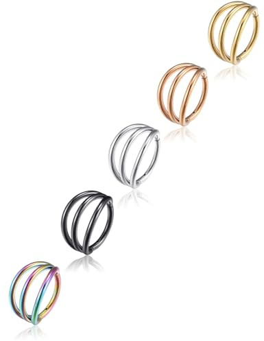 5 Stück Nasenpiercing Ring Scharnier 316L Chirurgenstahl Segmentring Clicker 20G 18G 16G Septum Knorpel Nostril Helix Tragus Rook Conch Piercing 6-14mm Gold Stahlfarbe Roségold Schwarz Regenbogen