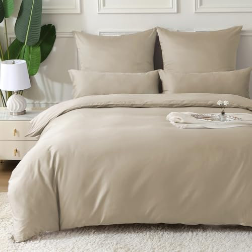 MILDLY Satin Bettwäsche 135x200 Baumwolle,100% Langstapelige Baumwolle Seidig Luxus Bettzeug, ÖkoTex Zertifiziert & für Allergiker Geeignet, 1 Bettbezug 135x200 & 1 Kissenbezug 80x80,Oatmeal