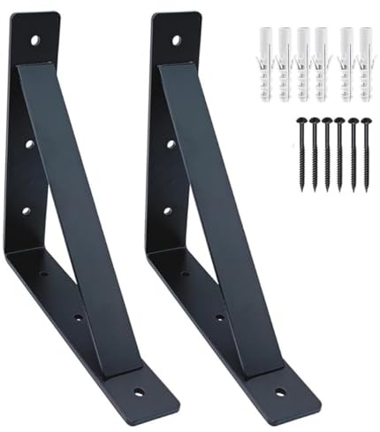 1 Pair 12×12 Rustic Scaffold Board Shelf Brackets – 6mm x 40mm Heavy-Duty Steel Supports with Welded Brace, Industrial Shelf Brackets for Shelves, Fixings Included