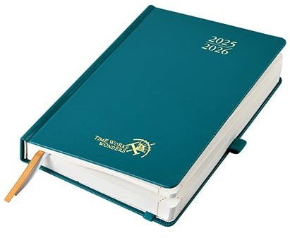 POPRUN Tagesplaner 2025 2026 Hardcover 21,5 x 14,5 cm, Tageskalender A5 1 Tag 1 Seite (Montag - Sonntag), Terminplaner (Aug.2025-Jul.2026) mit Stiftschlaufe - Pazifikgrün