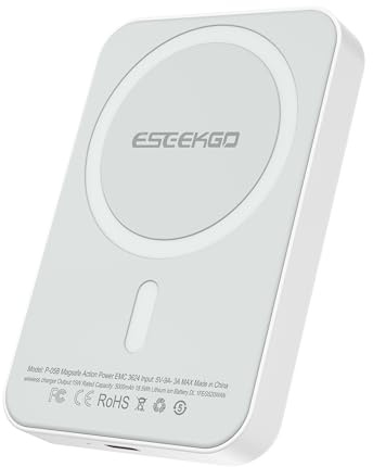 Eseekgo Magnetic Wireless Power Bank 5000mAh, 15W Fast Wireless Charging for iPhone, Samsung & Qi Devices, USB-C Port for Dual Charging, Slim Portable Charger, 12-Month Warranty