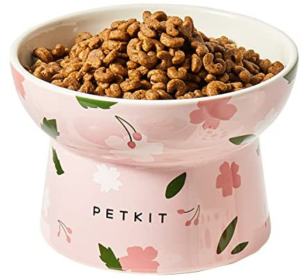 PETKIT Cat Bowl Ceramic, Dishwasher & Microwave Safe, 300ml 13.8cm Wide Raised Cat Food and Water Bowl, Non-slip, Stress Free, Pink
