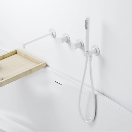 Miscelatore Vasca da Bagno con Doccetta Bianco Rubinetto Miscelatore da Parete ad Incasso Doccia con Deviatore 2 Vie