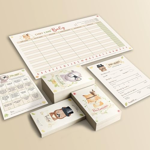 Lustiges Babyparty Spiele Set: Tabu, Pantomime & Kreativität + PDF Vorlagen | 51 Activity Spielkarten + 3 Vorlagen: Stadt Land BABY, Babyshower Bingo, Baby-Orakel - Zum ausfüllen für Jungen & Mädchen