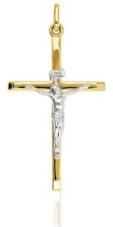 forme di Lucchetta - Kreuzanhänger Gold - Jesus Christus am Kreuz 14K | Damen Herren 585 Echtgold, Christlich Kruzifix Charms für Kette und Armband, 14 Karat Weißgold und Gelb, passend für bis zu