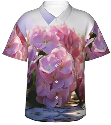 WXWJSHMGC Chemise à manches courtes boutonnée pour homme Motif fleurs d'hortensia, Noir , S