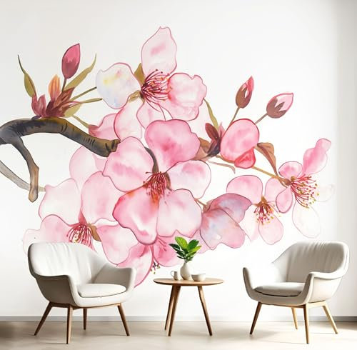 Fotomurale 3D Carta Da Parati Fotografia Fiori Ciliegi Piena Fioritura 430×300cm Carta Da Parati Camera Letto Moderna Acquerello Floreale Fotomurali Murales Poster Gigante Moda Decorazione Da Muro