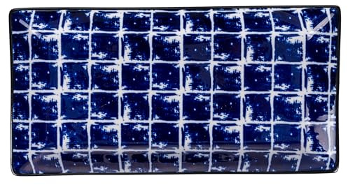 Set 6 Piattino rettangolare in gres 24x12 cm, decoro geometrico, Confusion