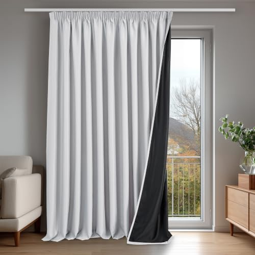 Deconovo 100% Verdunklungsvorhänge Blickdicht Vorhänge mit kräuselband Gardinen Wohnzimmer Vorhang Verdunkelung Thermovorhänge gegen Hitze Wärmeisolierend, H245 x B300 cm, Silber Grau, 1 Stück