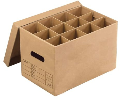 Kitchen Moving Boxes with Lift-off Lid and Divider Kits, Medium Shipping Storage Packing Boxes for Wine Bottle Dishes Fragile (16.1 x 12.5 x 12.2 Inch)