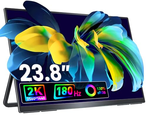VisionOwl 23.8-Inch Large Portable Monitor-2K QHD 180Hz Refresh Rate Gaming Monitor, 130% sRGB, IPS Panel, USB-C & HDMI for Laptop, PC, Mac, PS5, Xbox, Built-in Kickstand, VESA Mountable